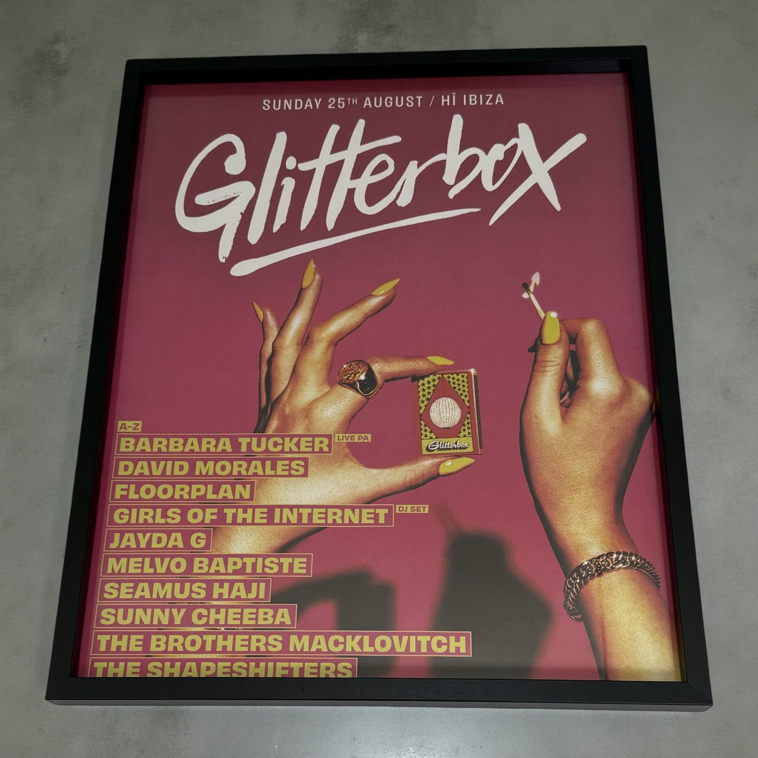 Glitterbox - Genuine Hi Ibiza Framed Dj Artwork | A3 Luxury Black Frame