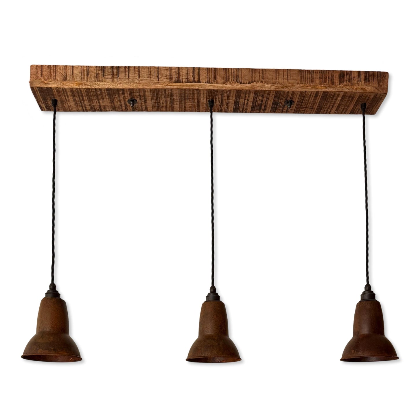 Alby ~ 3 x Rusted Lampshade Pendant Set Wooden Track Light | Dining Room | Kitchen Table