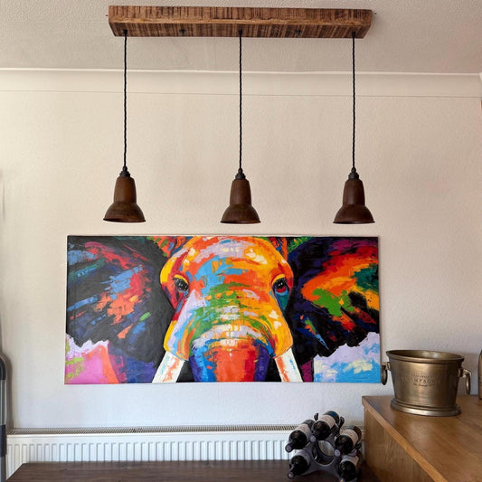 Alby ~ 3 x Rusted Lampshade Pendant Set Wooden Track Light | Dining Room | Kitchen Table