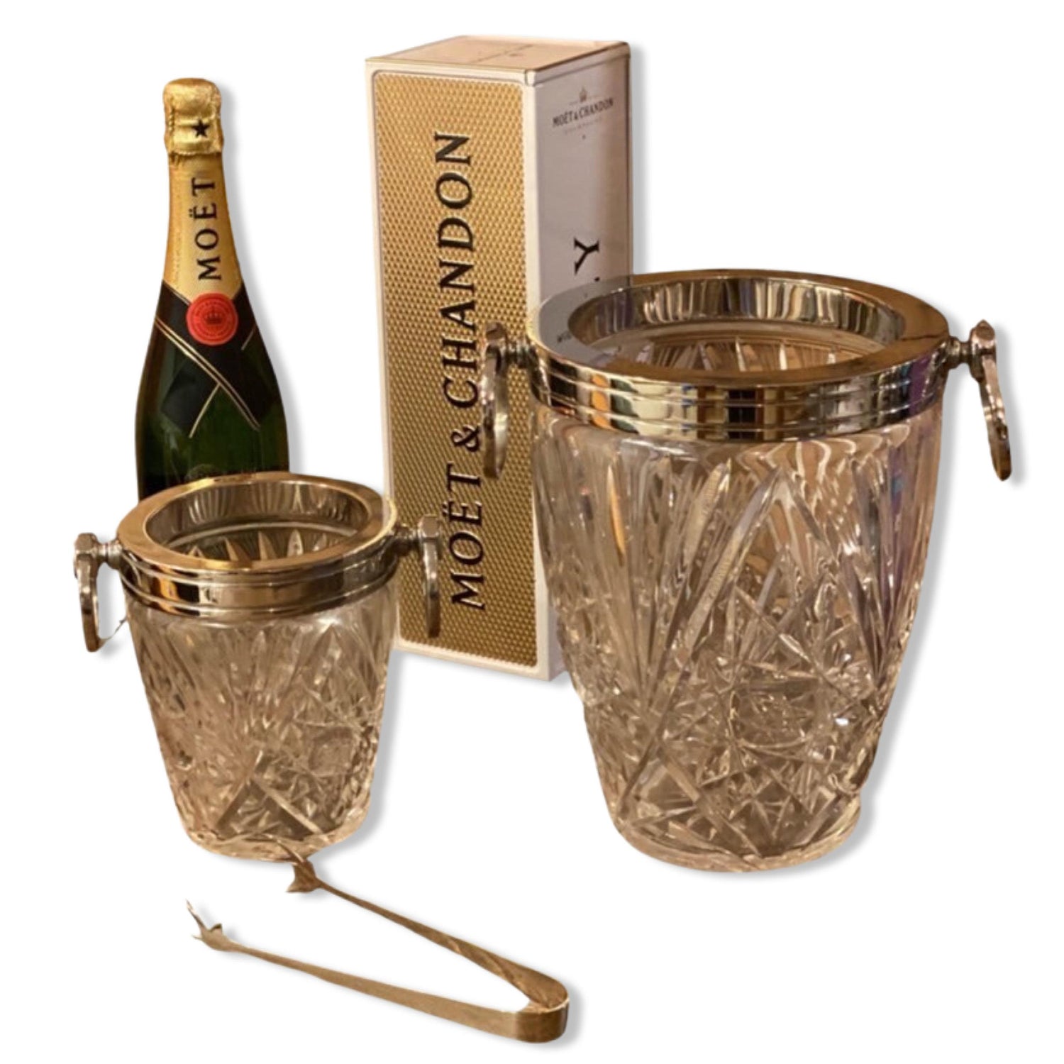 Luxury 3 Piece Solid Glass Hand Cut Engraved Wine & Ice Cooler Champagne French Bucket