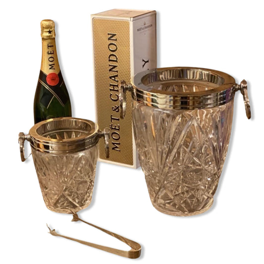 Luxury 3 Piece Solid Glass Hand Cut Engraved Wine & Ice Cooler Champagne French Bucket