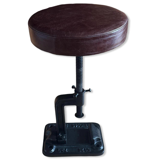 Vice Clamp Industrial Solid Bar Stool Wood or Leather Top Solid Cast Metal Base | Vintage Style | Floor Standing