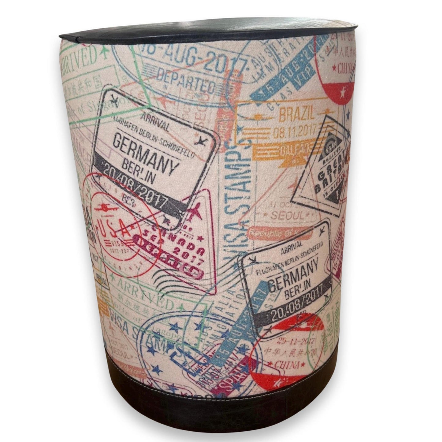 Maxlume ~ Wanderlust Pouf Solid Base Black Genuine Leather | Vintage Style | Floor Standing | Man Cave Foot Stool