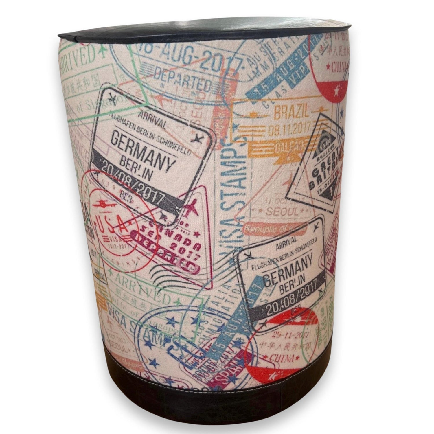 Maxlume ~ Wanderlust Pouf Solid Base Black Genuine Leather | Vintage Style | Floor Standing | Man Cave Foot Stool