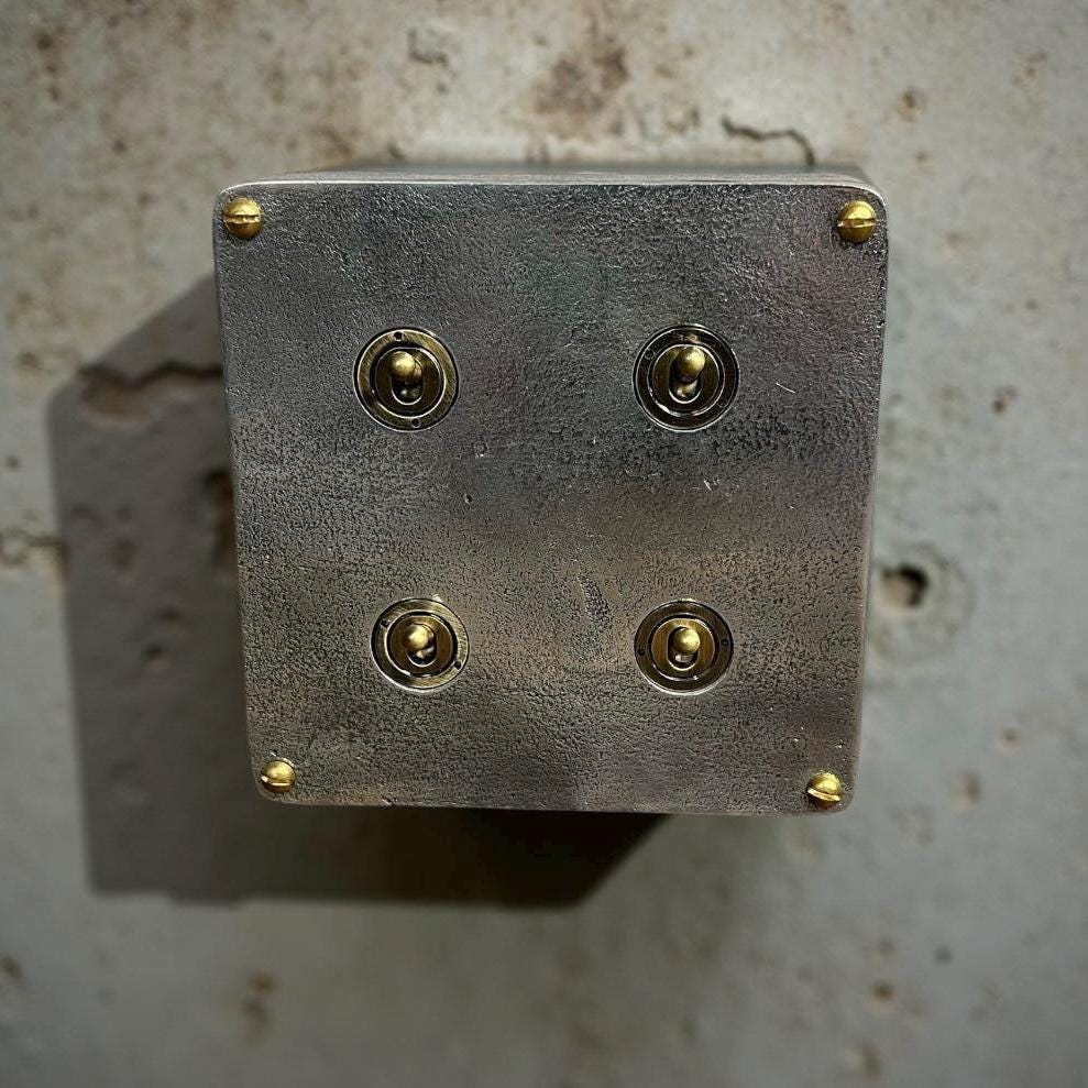 4 Gang 2 Way Solid Cast Metal Conduit Light Switch Industrial - BS EN Approved Vintage Crabtree 1950’s Style