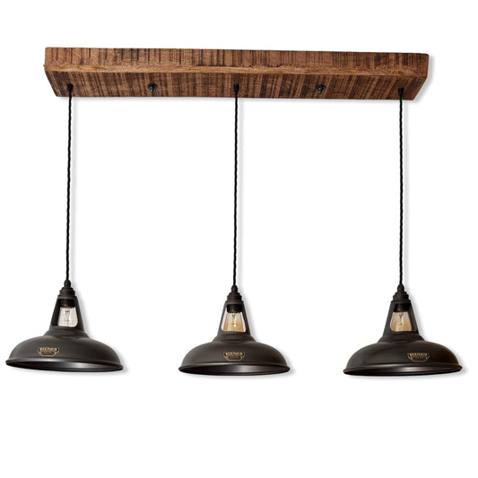Cawston ~ 3 x Pewter Grey Lampshade Pendant Set Wooden Track Light | Dining Room Table | Kitchen Island Lighting