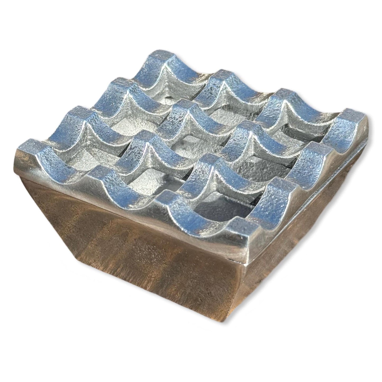 Small Silver Handcrafted Cast Aluminium Ashtray - Vintage Style Cigar Holder Ashtray - Heavy Cigarette Ashtray