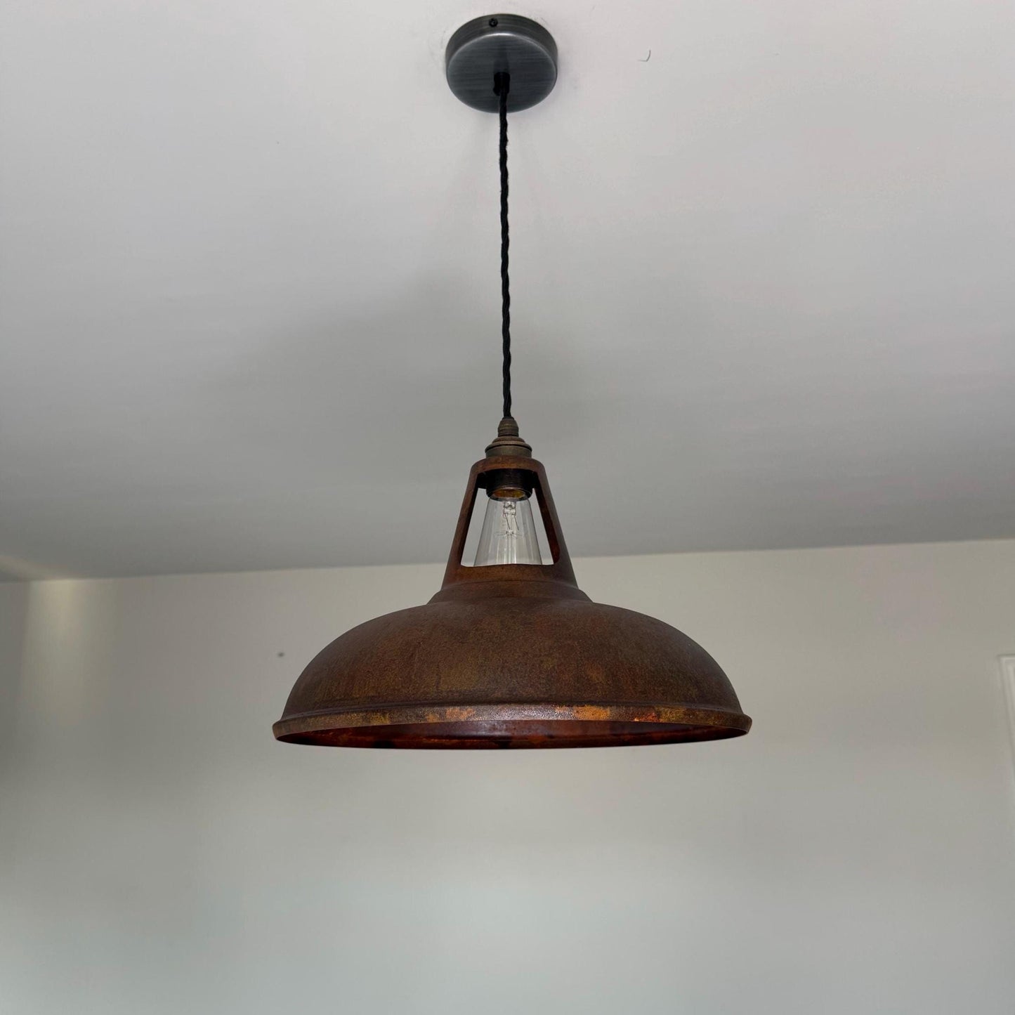 Cawston XL - Rusted Solid Steel Slotted Lampshade Pendant Set Light - 14 Inch
