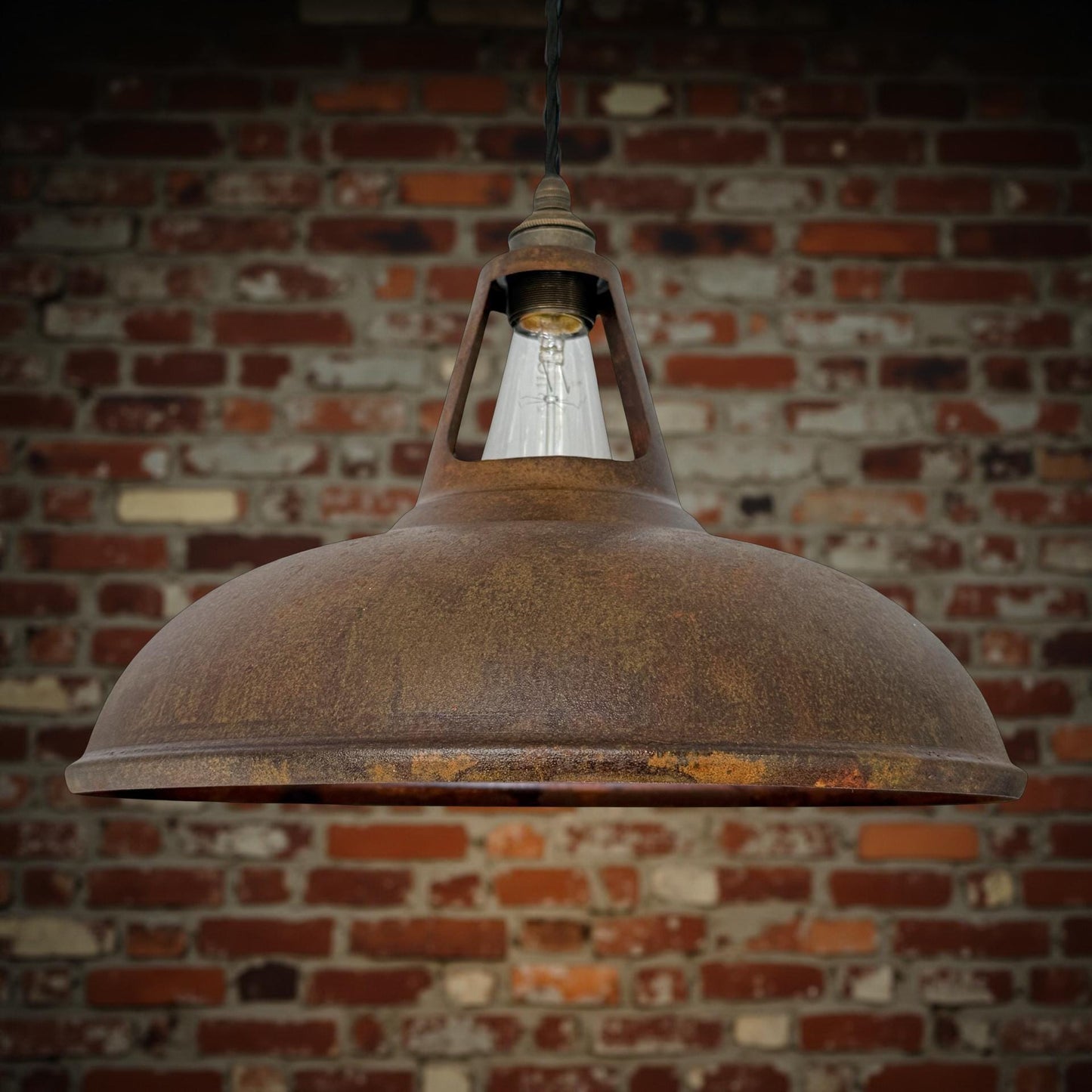 Cawston XL - Rusted Solid Steel Slotted Lampshade Pendant Set Light - 14 Inch