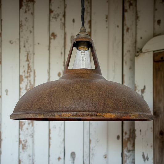 Cawston XL - Rusted Solid Steel Slotted Lampshade Pendant Set Light - 14 Inch