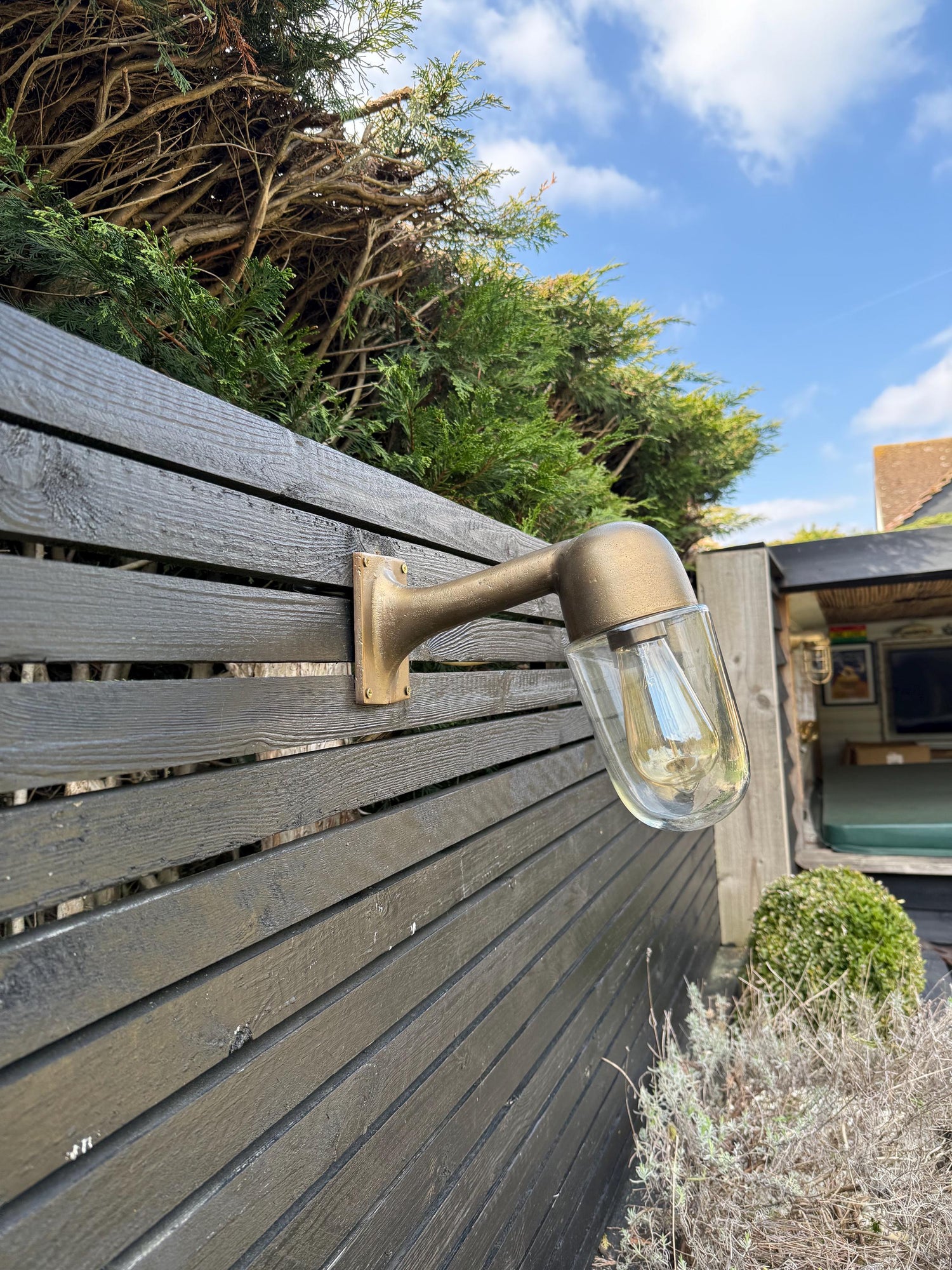 Langham ~ Raw Antique Brass Bulkhead Outdoor & Bathroom Sconce Wall Light | Cast Aluminium | Inch