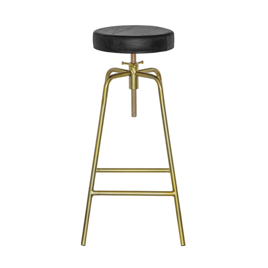 Patinated Brass Industrial Leather Bar Stool | Vintage Style | Solid Cast Metal | Floor Standing