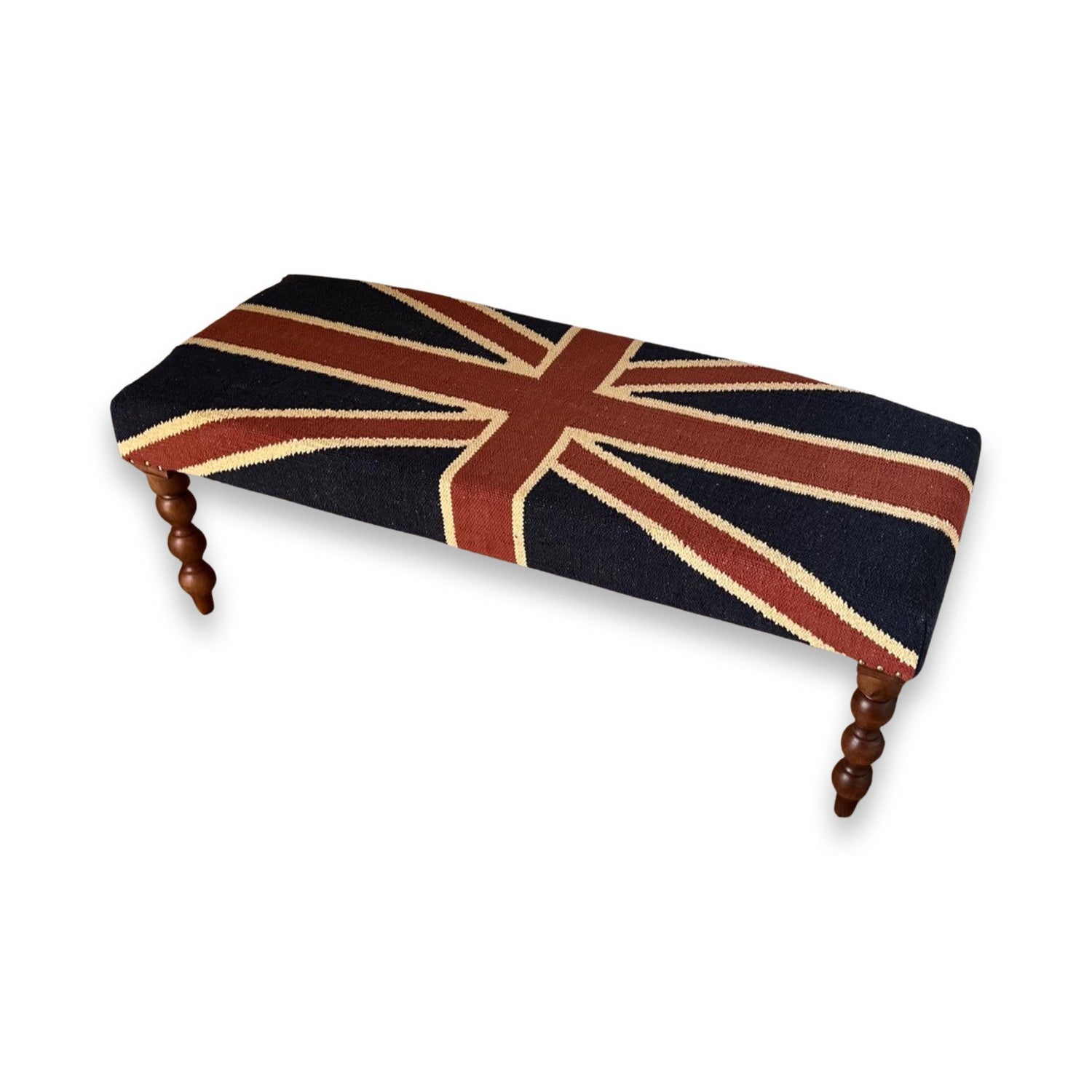 Union Jack Flag Bench Ottoman | Great Britain | Pouf Solid Base | Vintage Style | Floor Standing | Man Cave Stool