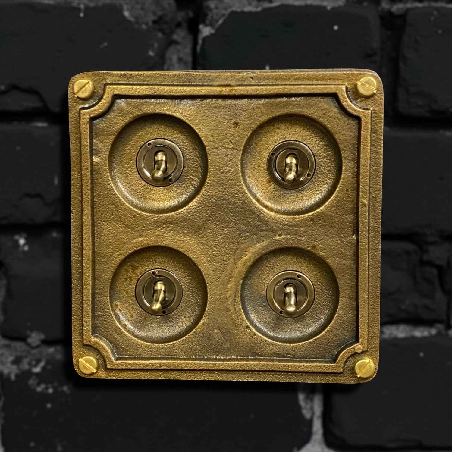 4 Gang 2 Way Solid Antique Brass Bronze Metal Conduit Light Switch Industrial - BS EN Approved Vintage Crabtree 1950’s Style