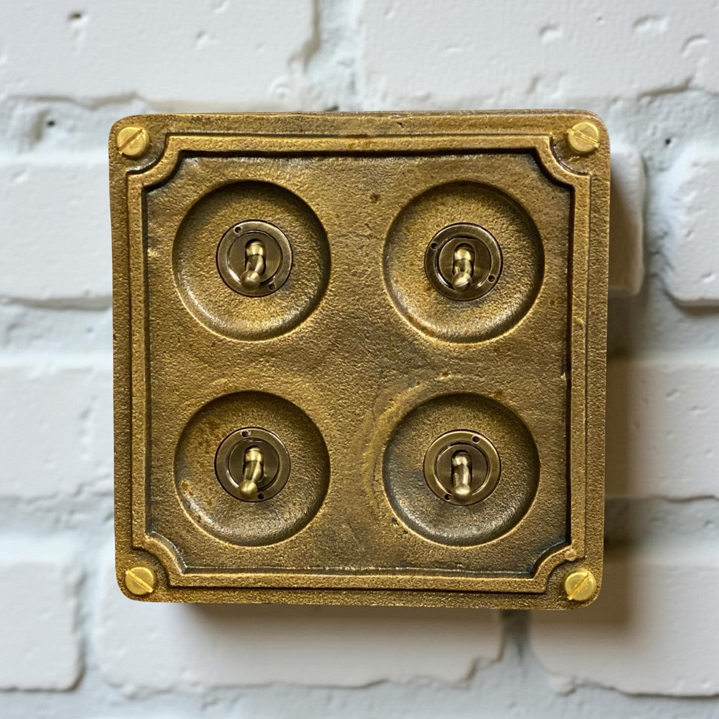 4 Gang 2 Way Solid Antique Brass Bronze Metal Conduit Light Switch Industrial - BS EN Approved Vintage Crabtree 1950’s Style