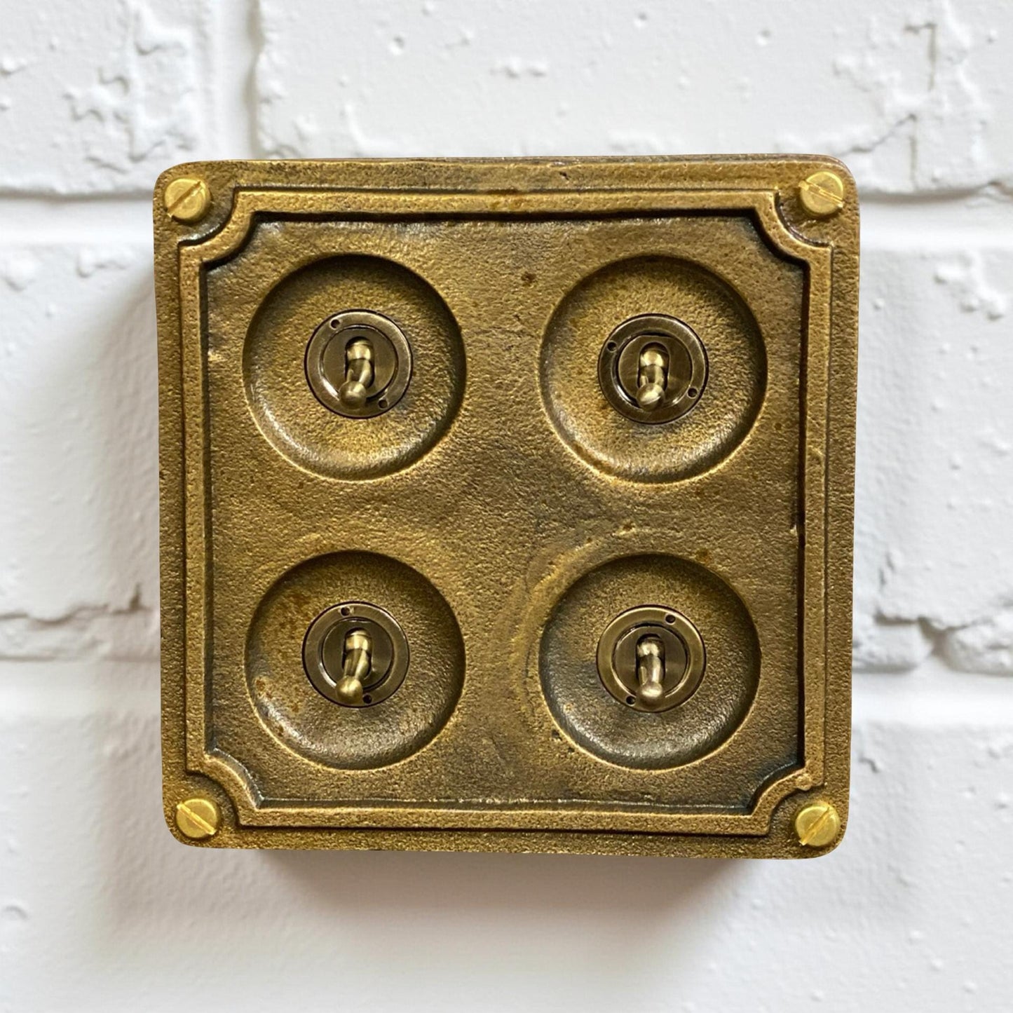 4 Gang 2 Way Solid Antique Brass Bronze Metal Conduit Light Switch Industrial - BS EN Approved Vintage Crabtree 1950’s Style