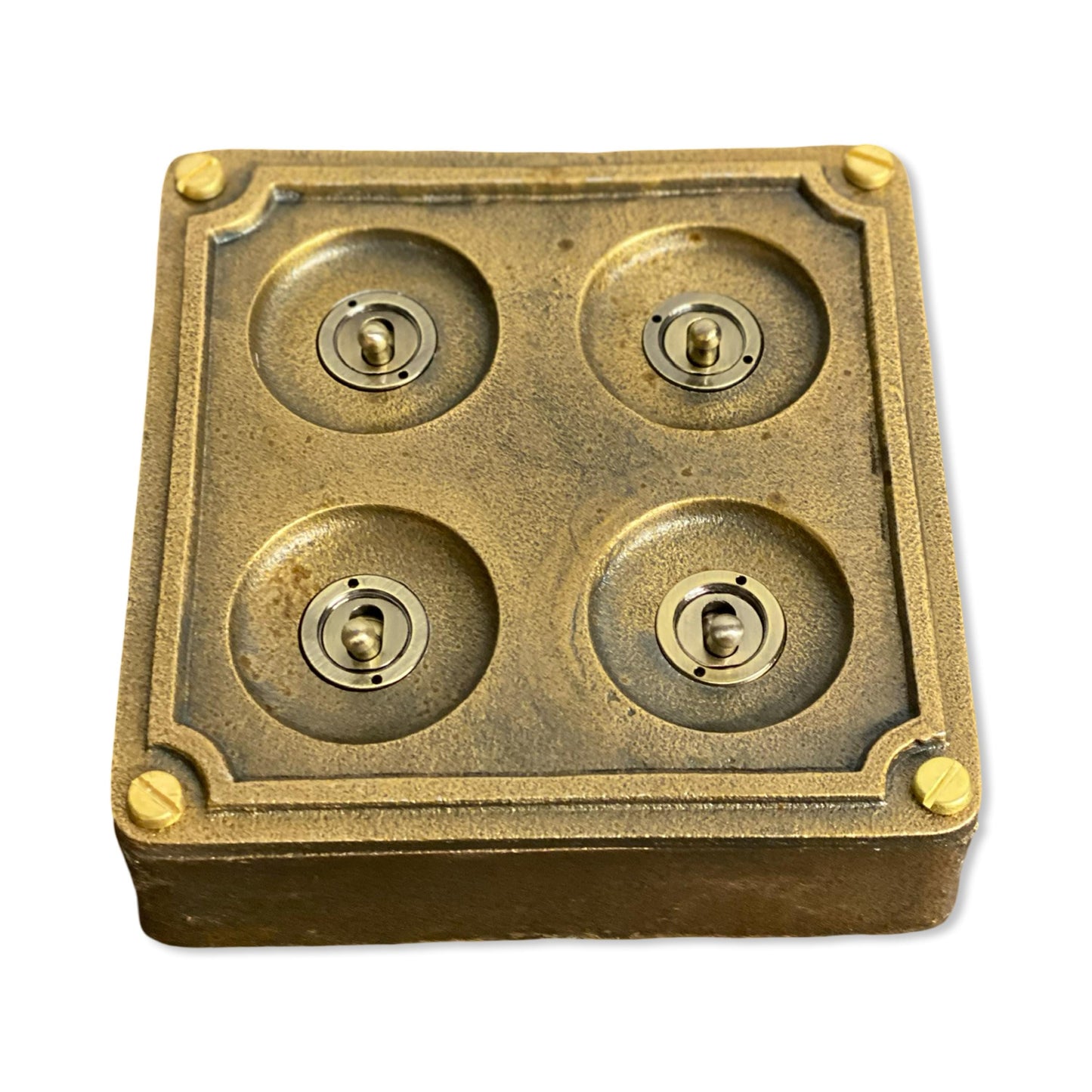 4 Gang 2 Way Solid Antique Brass Bronze Metal Conduit Light Switch Industrial - BS EN Approved Vintage Crabtree 1950’s Style