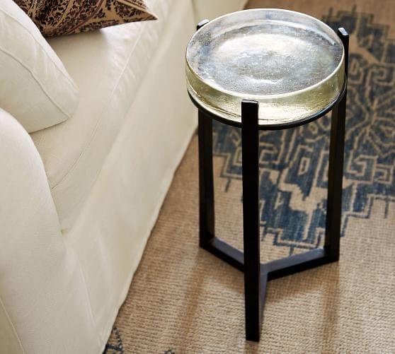 Solid Glass Round Accent Side Coffee Table Retro