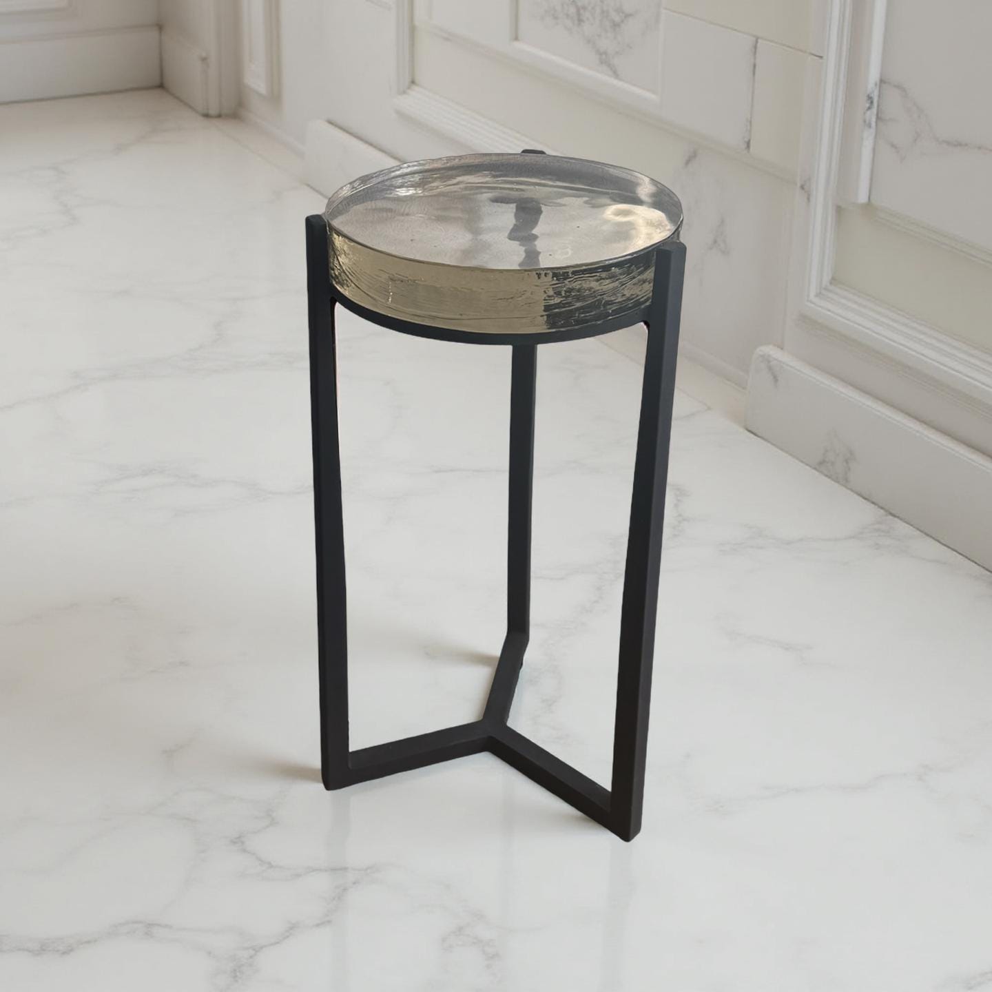 Solid Glass Round Accent Side Coffee Table Retro