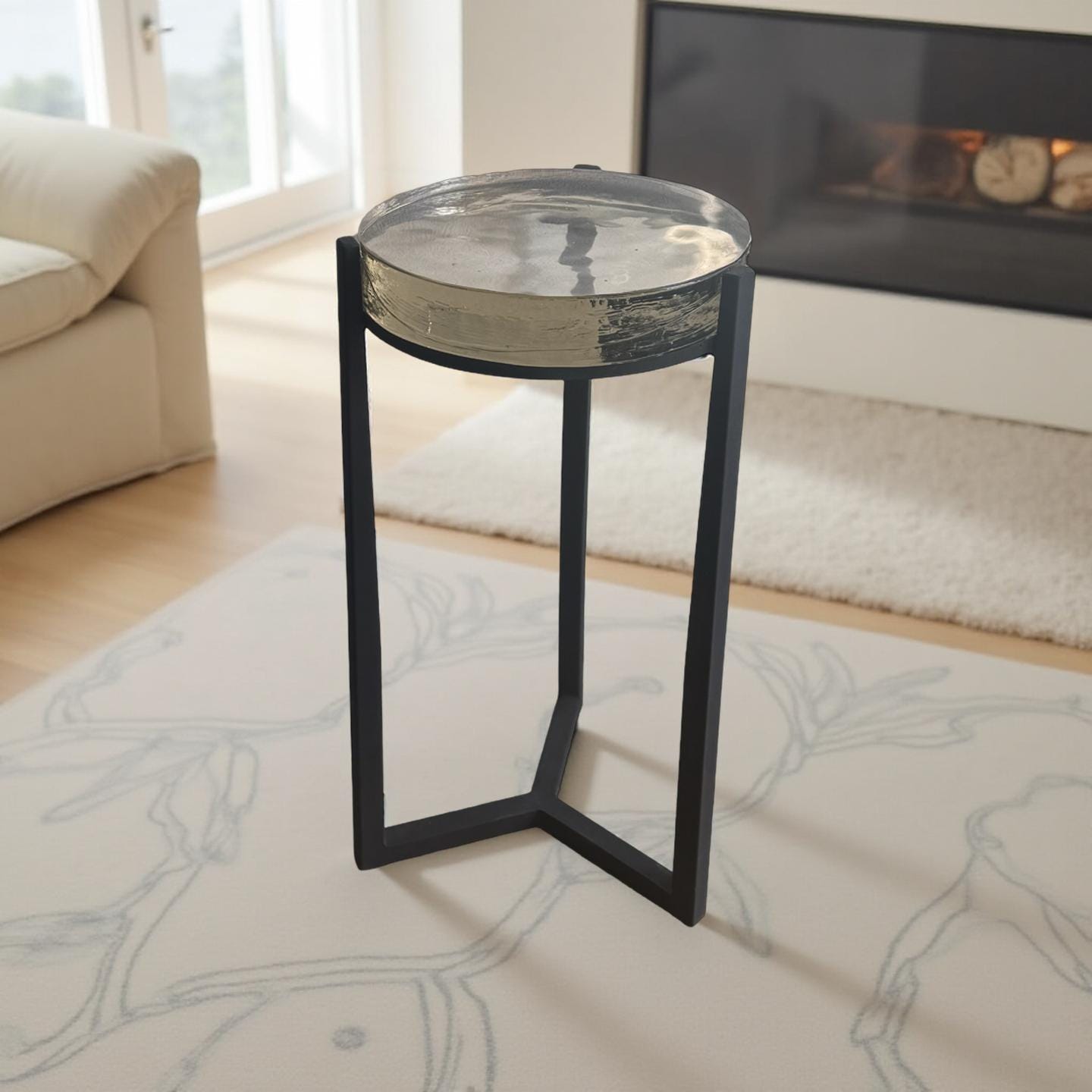 Solid Glass Round Accent Side Coffee Table Retro