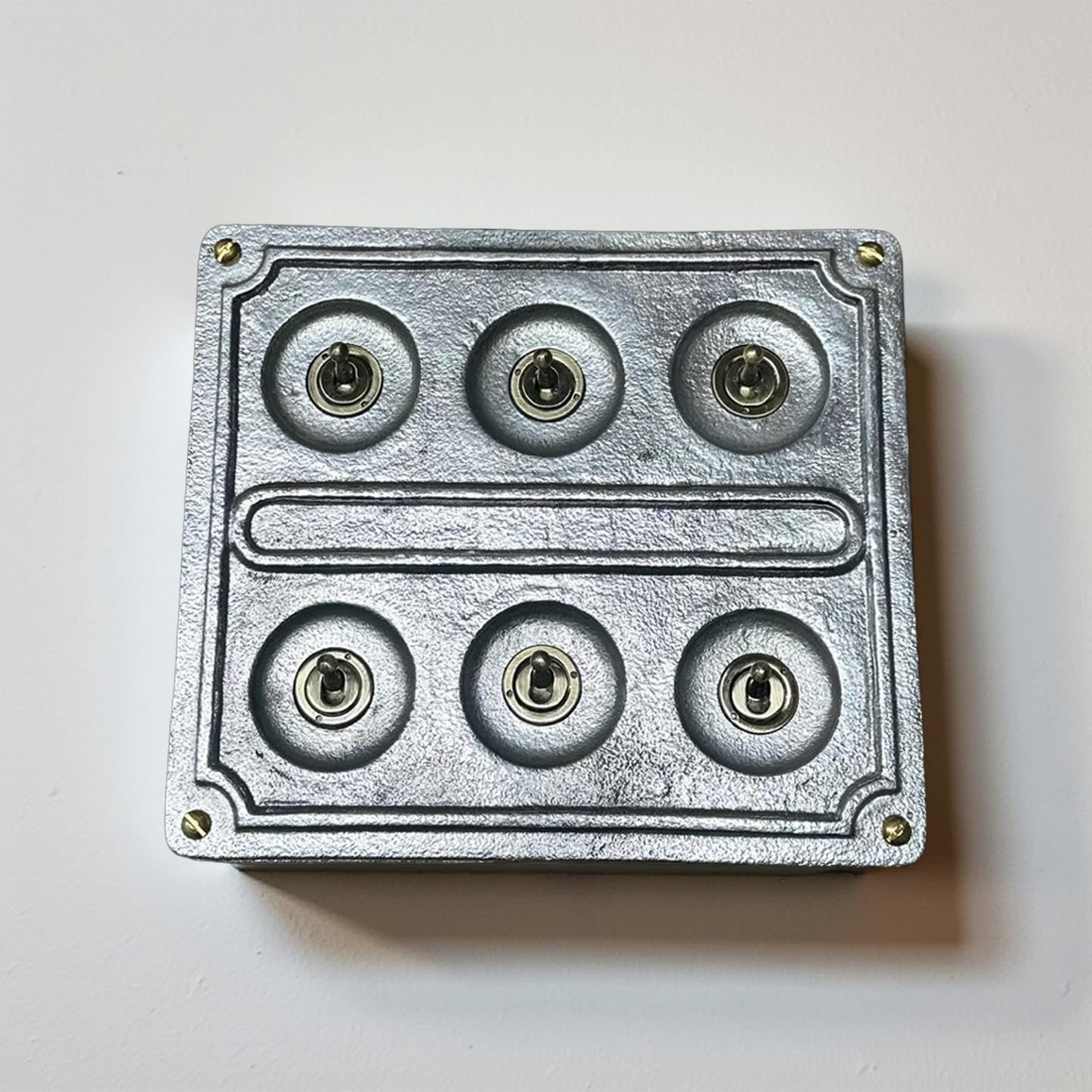 6 Gang 2 Way Solid Cast Metal Conduit Light Switch Industrial - BS EN Approved Vintage Crabtree 1950’s Style