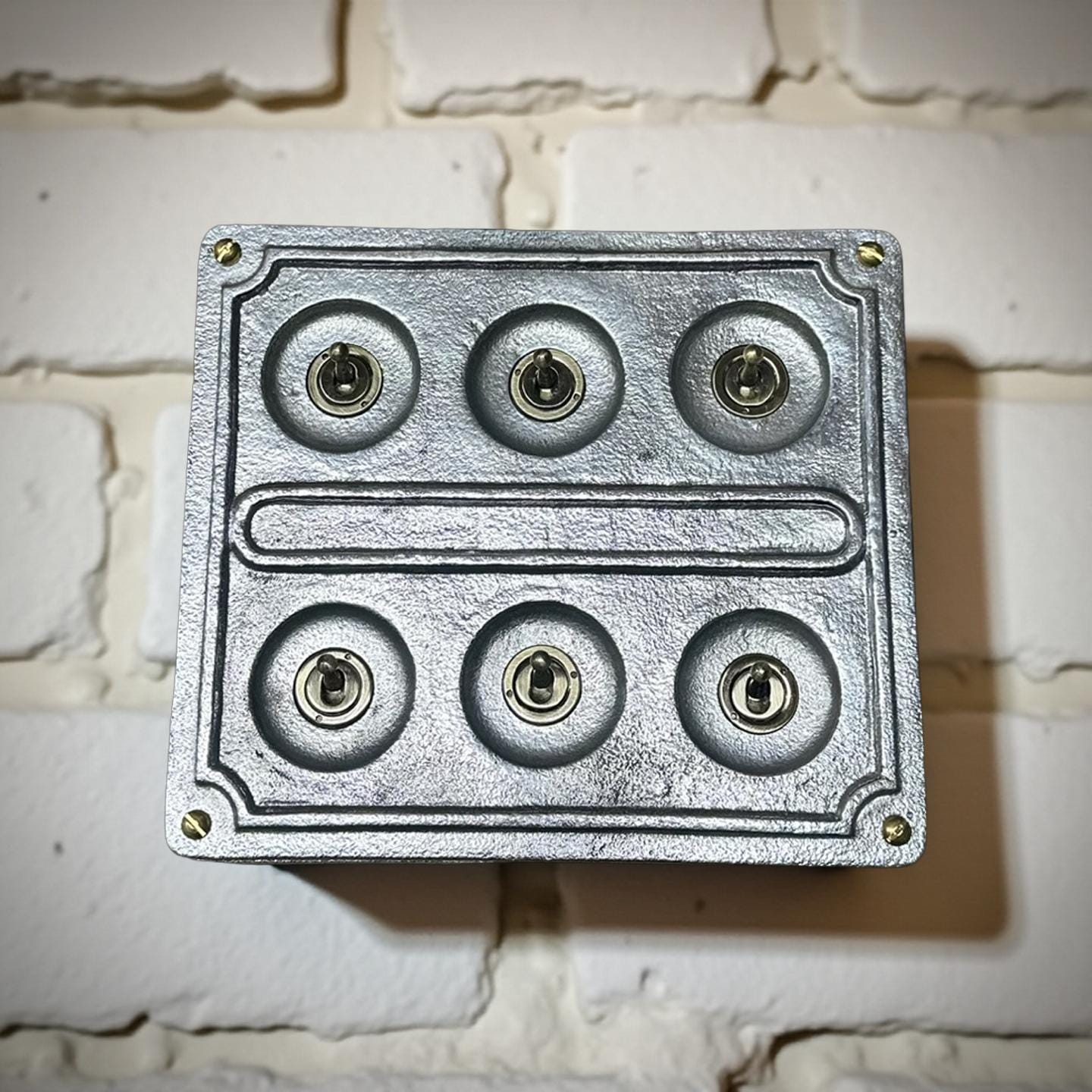 6 Gang 2 Way Solid Cast Metal Conduit Light Switch Industrial - BS EN Approved Vintage Crabtree 1950’s Style