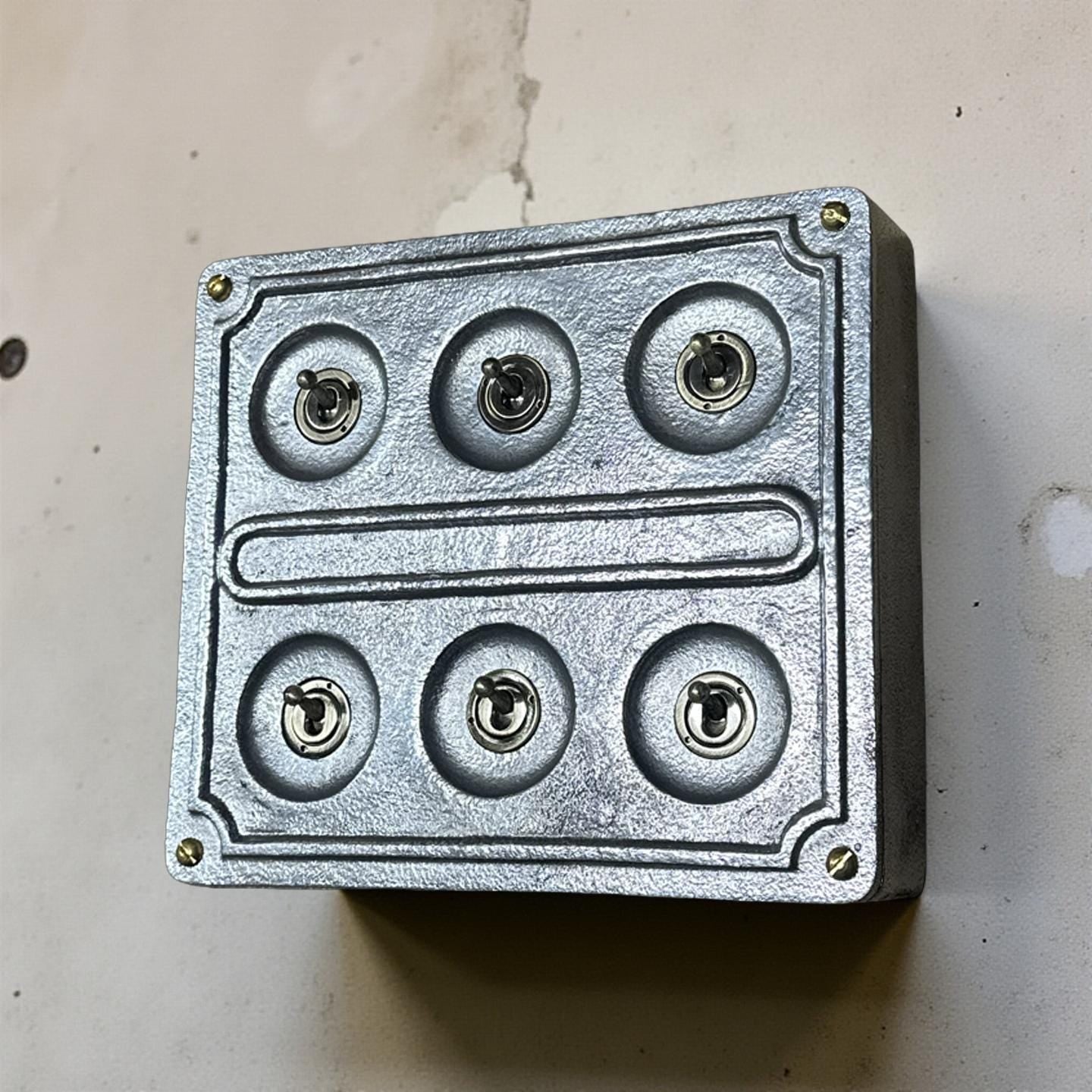 6 Gang 2 Way Solid Cast Metal Conduit Light Switch Industrial - BS EN Approved Vintage Crabtree 1950’s Style