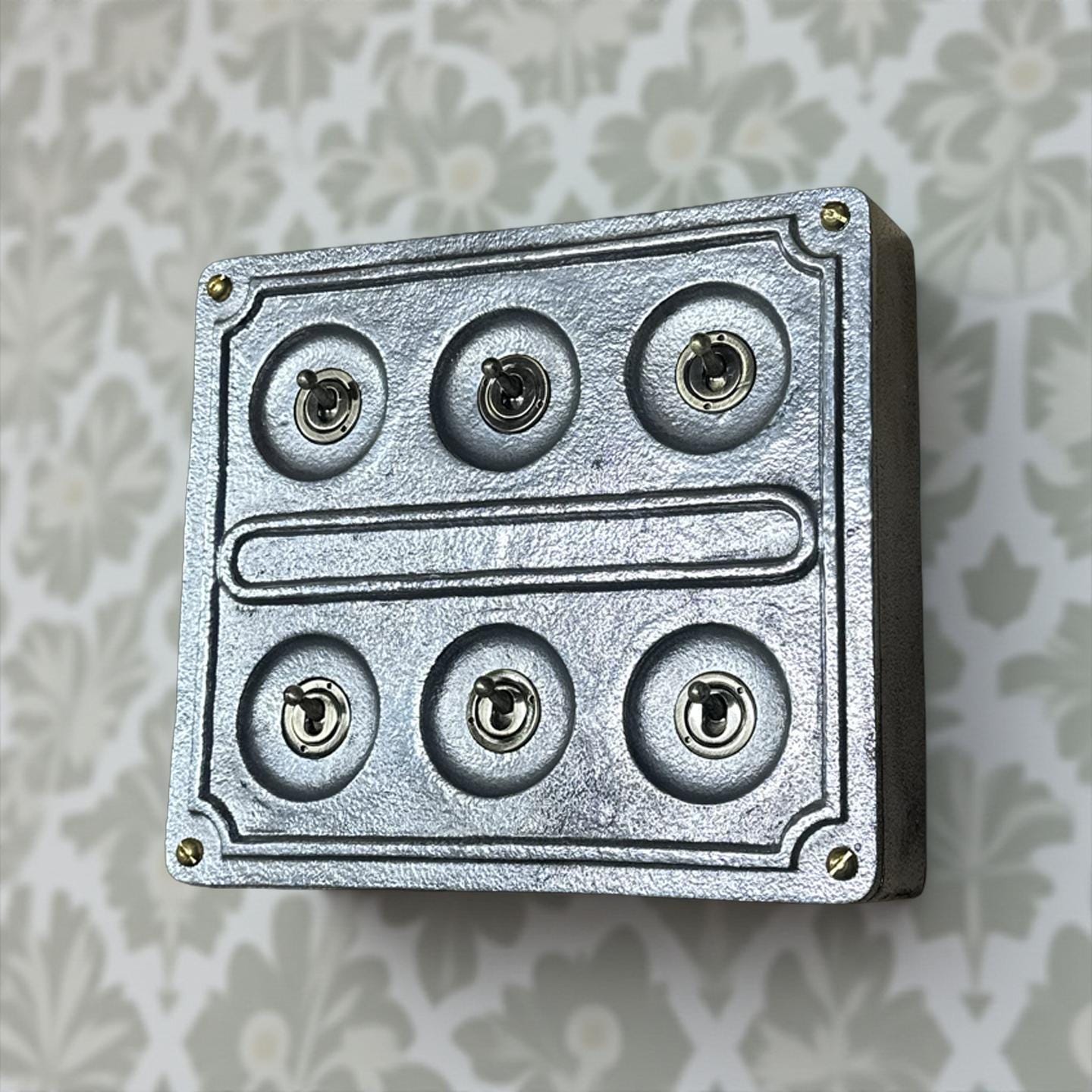 6 Gang 2 Way Solid Cast Metal Conduit Light Switch Industrial - BS EN Approved Vintage Crabtree 1950’s Style