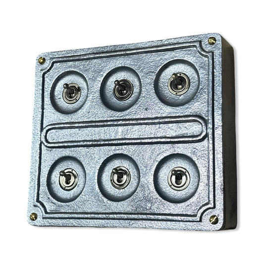 6 Gang 2 Way Solid Cast Metal Conduit Light Switch Industrial - BS EN Approved Vintage Crabtree 1950’s Style