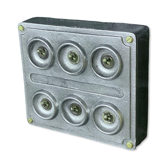 6 Gang 2 Way Solid Cast Metal Light Switch Industrial - BS EN Approved Vintage Crabtree 1950’s Style