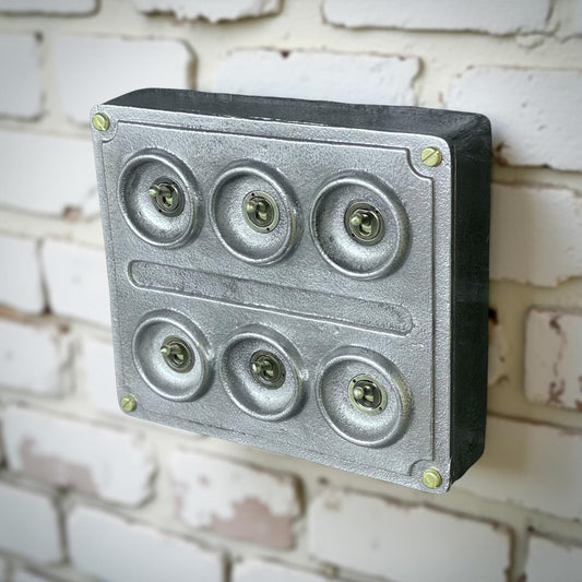 6 Gang 2 Way Solid Cast Metal Light Switch Industrial - BS EN Approved Vintage Crabtree 1950’s Style