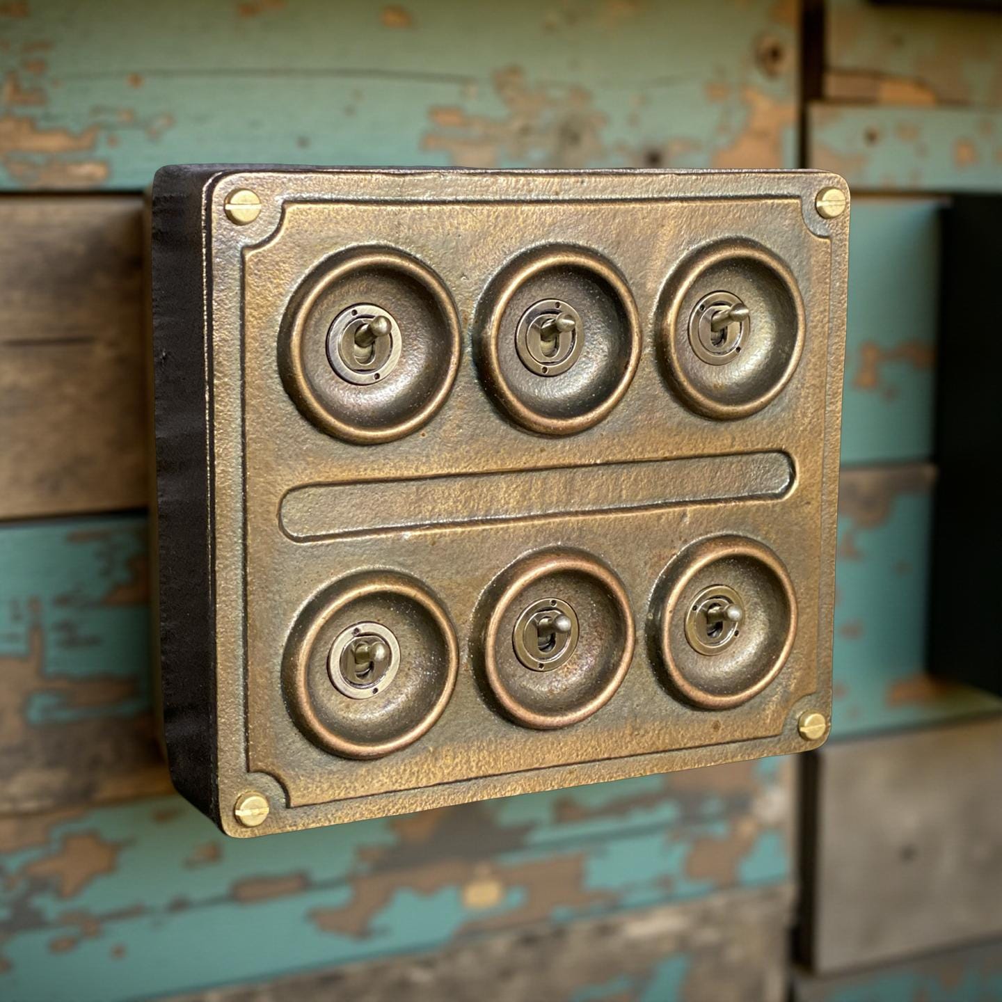 6 Gang 2 Way Bronze Solid Cast Metal Conduit Light Switch Industrial - BS EN Vintage Crabtree 1950’s Style
