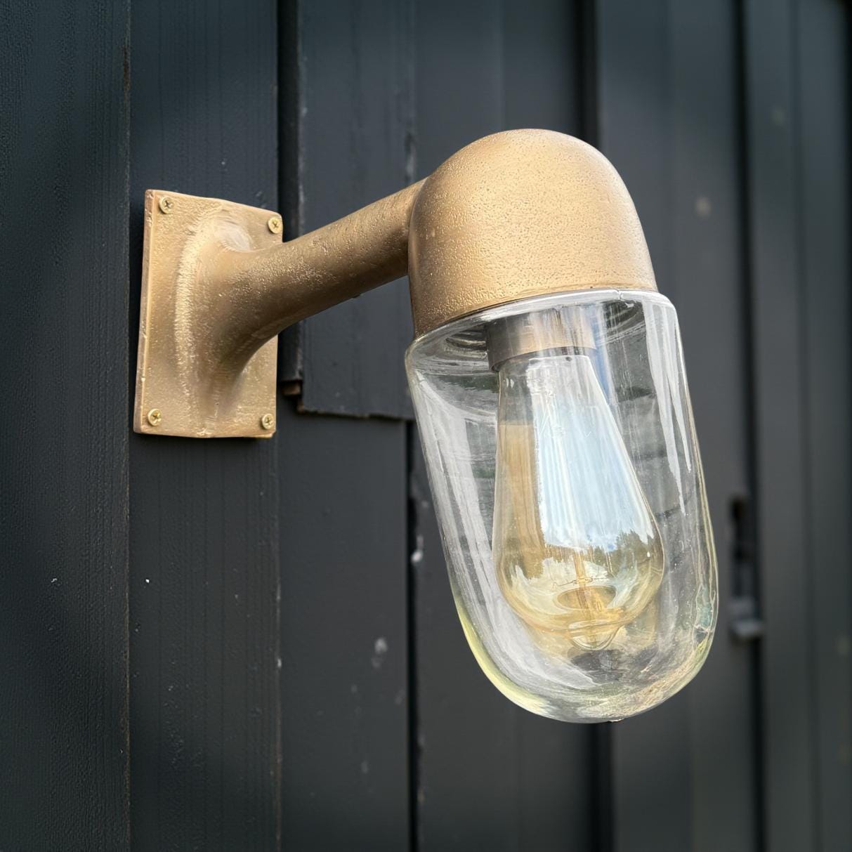 Langham ~ Raw Antique Brass Bulkhead Outdoor & Bathroom Sconce Wall Light | Cast Aluminium | Inch