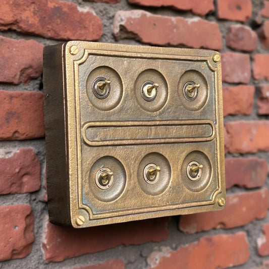 6 Gang 2 Way Bronze Solid Cast Metal Conduit Light Switch Industrial - BS EN Approved Vintage Crabtree Style