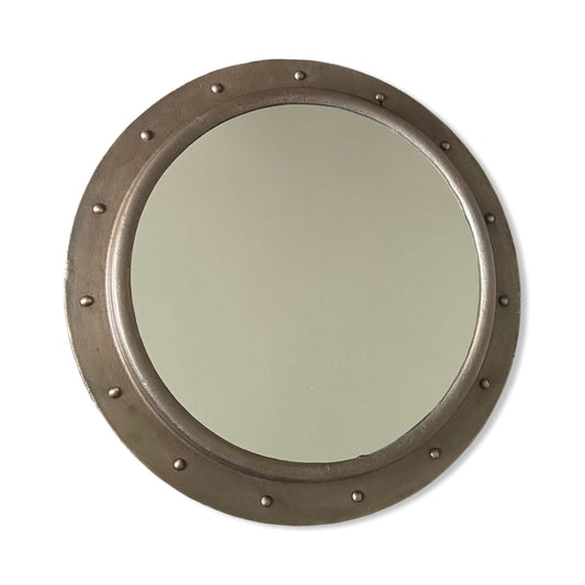 Oversized XL Antique Brass Mirror Solid Cast Nautical Industrial US Navy Deck Yacht Master ~ 61cm