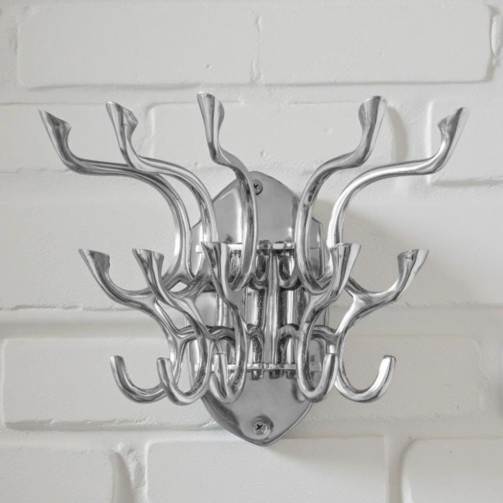 Metal Swivel Coat Rack | Polished Chrome | Rustic | Handmade | Vintage Style | Art Deco
