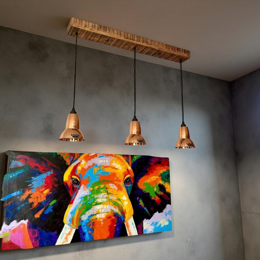 Alby ~ 3 x Solid Copper Lampshade Pendant Set Wooden Track Light | Dining Room | Kitchen Table