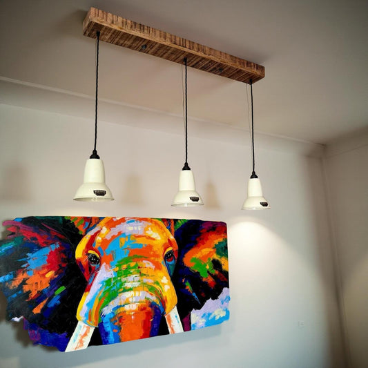 Alby ~ 3 x Linen White Lampshade Pendant Set Wooden Track Light | Dining Room | Kitchen Table