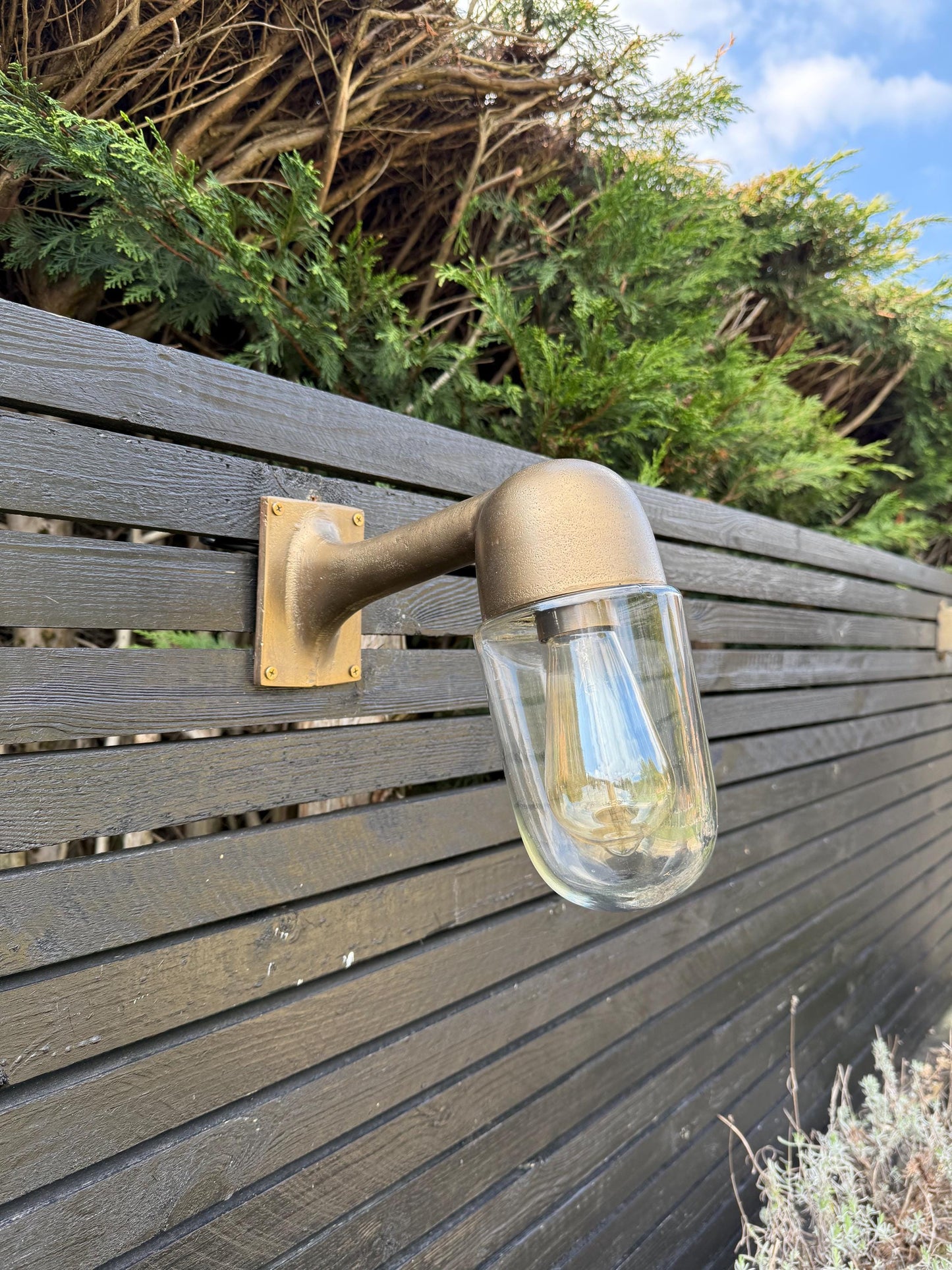 Langham ~ Raw Antique Brass Bulkhead Outdoor & Bathroom Sconce Wall Light | Cast Aluminium | Inch