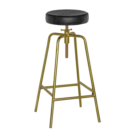 Patinated Brass Industrial Leather Bar Stool | Vintage Style | Solid Cast Metal | Floor Standing