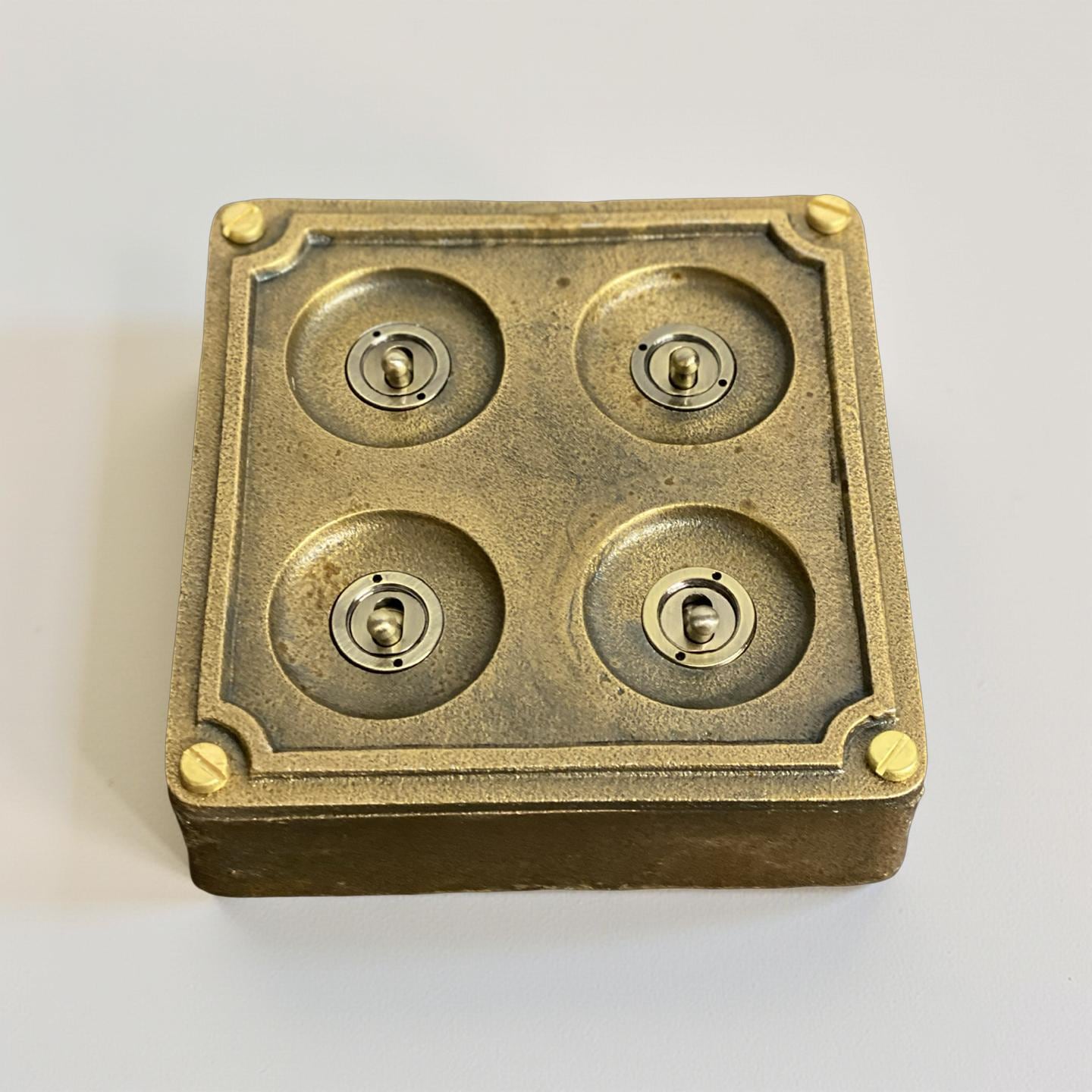 4 Gang 2 Way Solid Antique Brass Bronze Metal Conduit Light Switch Industrial - BS EN Approved Vintage Crabtree 1950’s Style