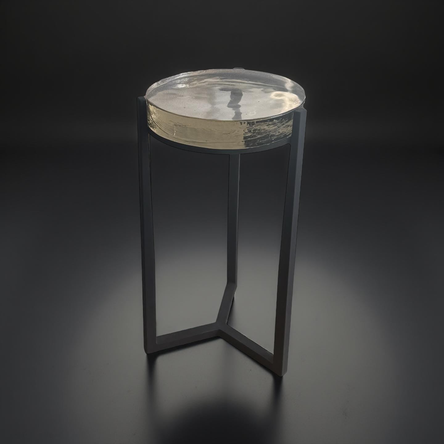 Solid Glass Round Accent Side Coffee Table Retro