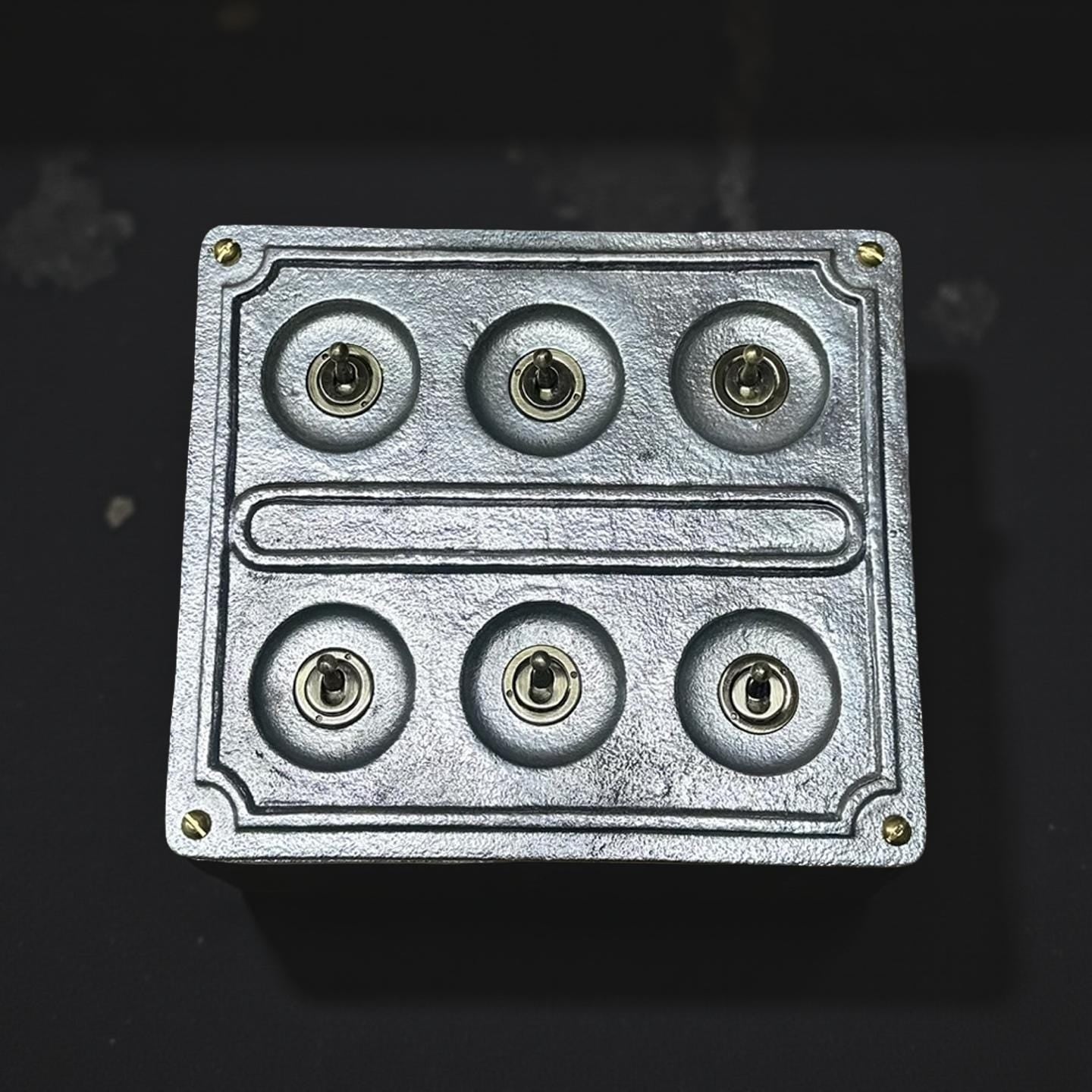 6 Gang 2 Way Solid Cast Metal Conduit Light Switch Industrial - BS EN Approved Vintage Crabtree 1950’s Style