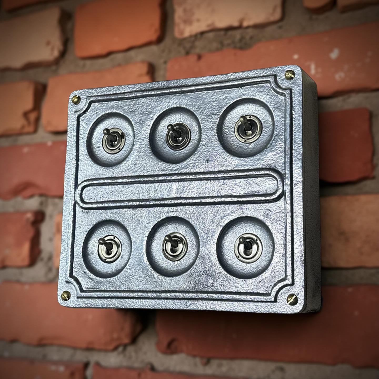 6 Gang 2 Way Solid Cast Metal Conduit Light Switch Industrial - BS EN Approved Vintage Crabtree 1950’s Style