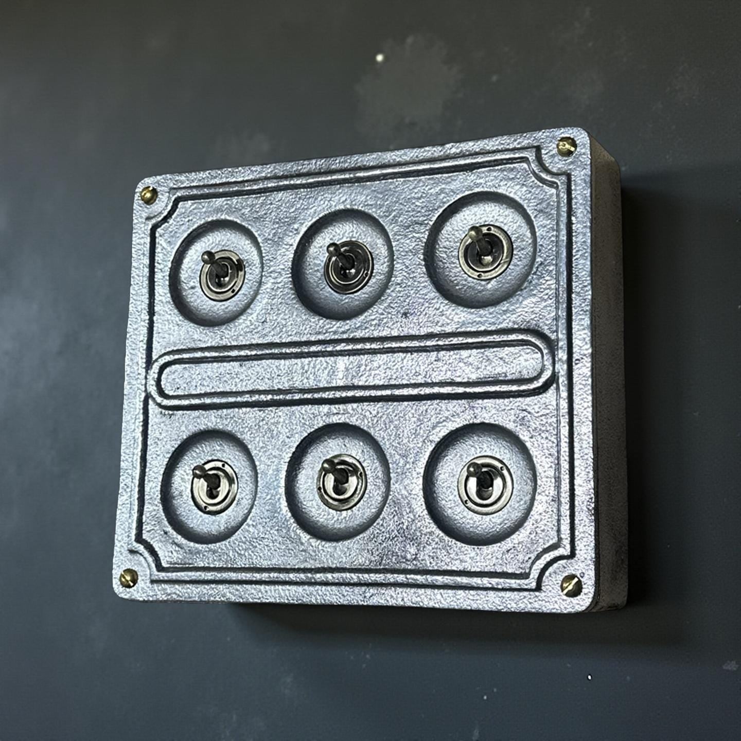 6 Gang 2 Way Solid Cast Metal Conduit Light Switch Industrial - BS EN Approved Vintage Crabtree 1950’s Style