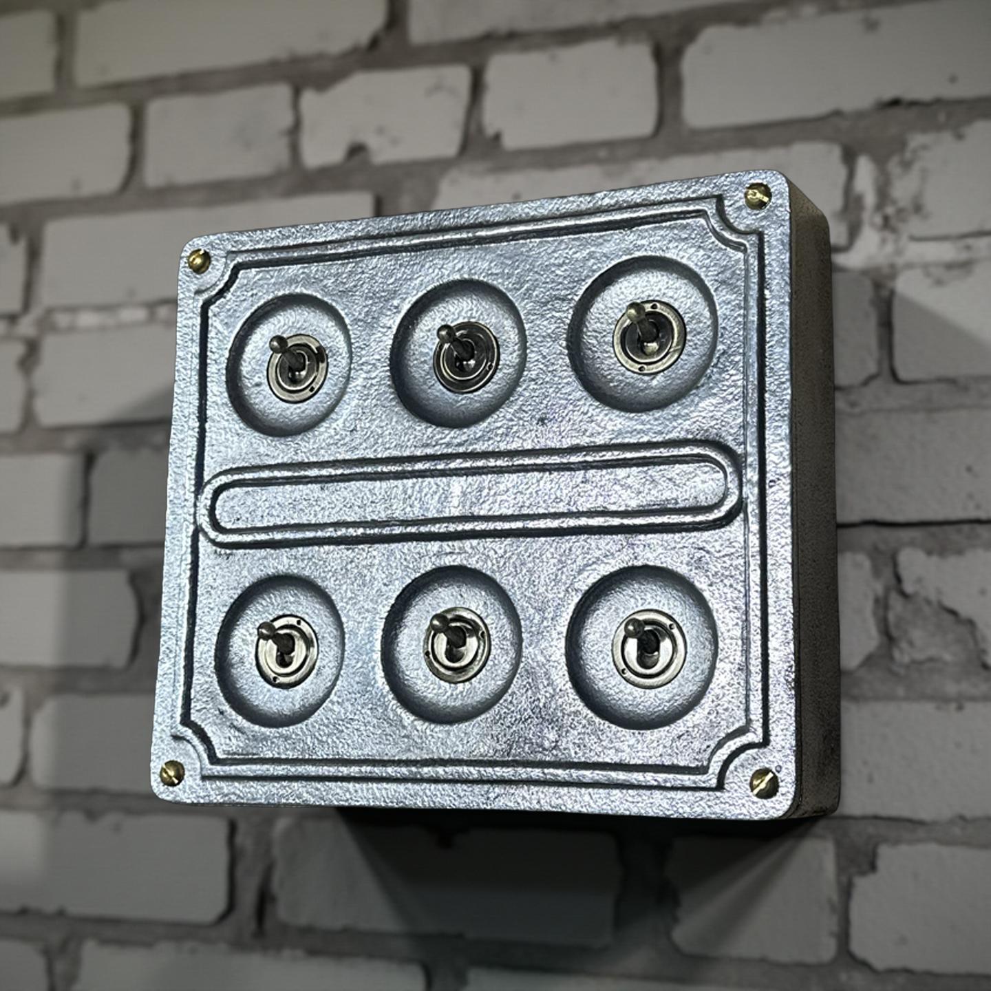 6 Gang 2 Way Solid Cast Metal Conduit Light Switch Industrial - BS EN Approved Vintage Crabtree 1950’s Style