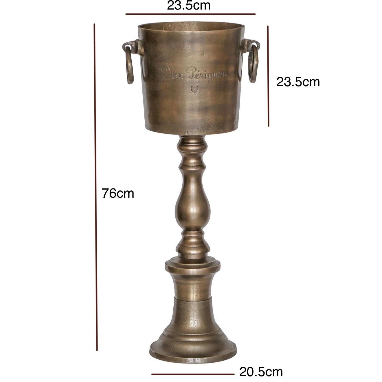 Dom Perignon Antique Brass ~ Solid Cast Engraved Champagne Floor Standing Ice Bucket | Wine Cooler