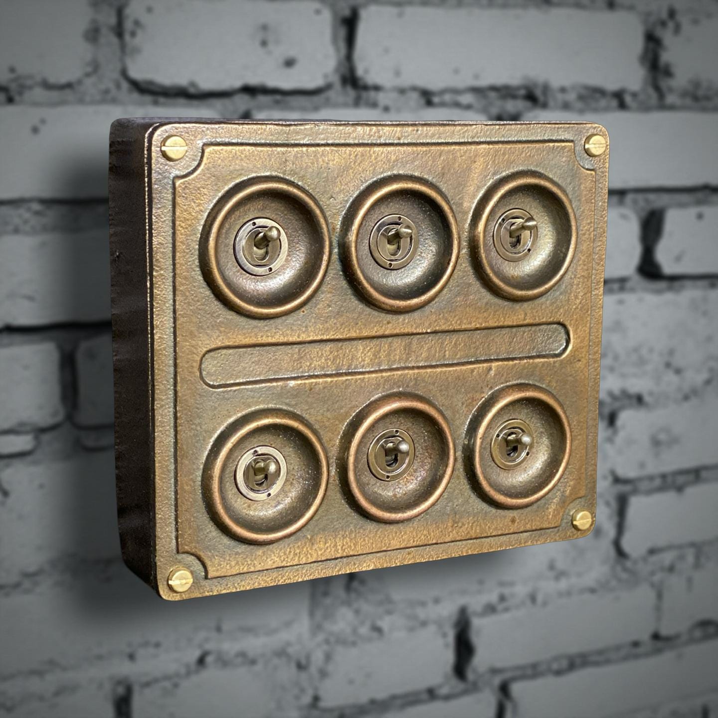 6 Gang 2 Way Bronze Solid Cast Metal Conduit Light Switch Industrial - BS EN Vintage Crabtree 1950’s Style