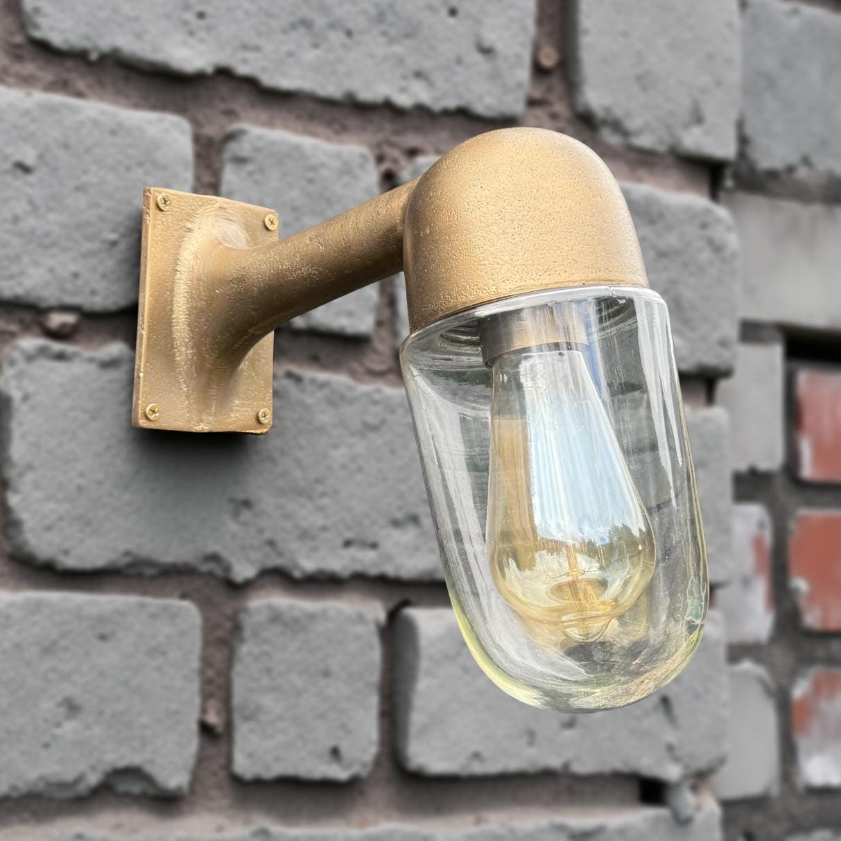 Langham ~ Raw Antique Brass Bulkhead Outdoor & Bathroom Sconce Wall Light | Cast Aluminium | Inch