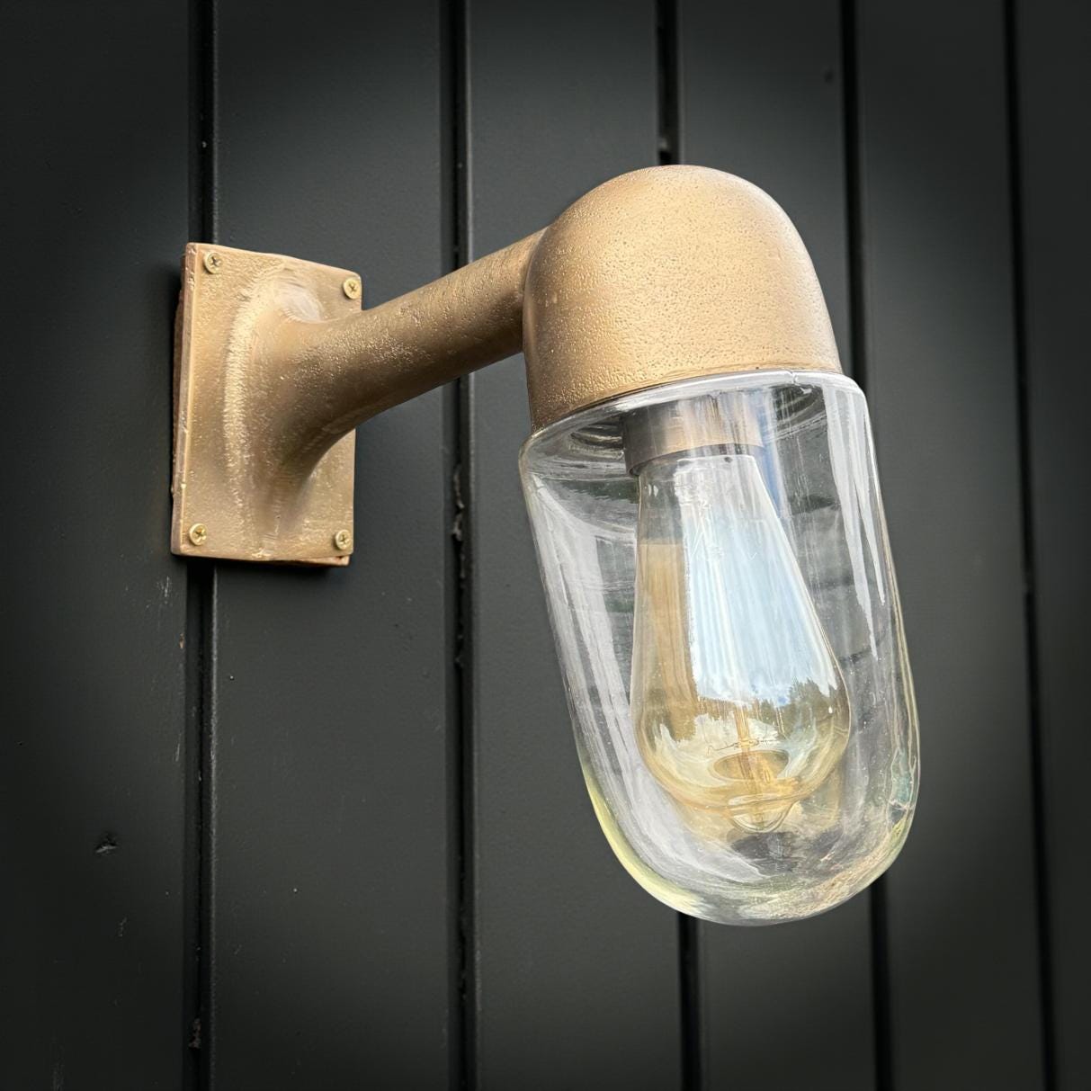 Langham ~ Raw Antique Brass Bulkhead Outdoor & Bathroom Sconce Wall Light | Cast Aluminium | Inch